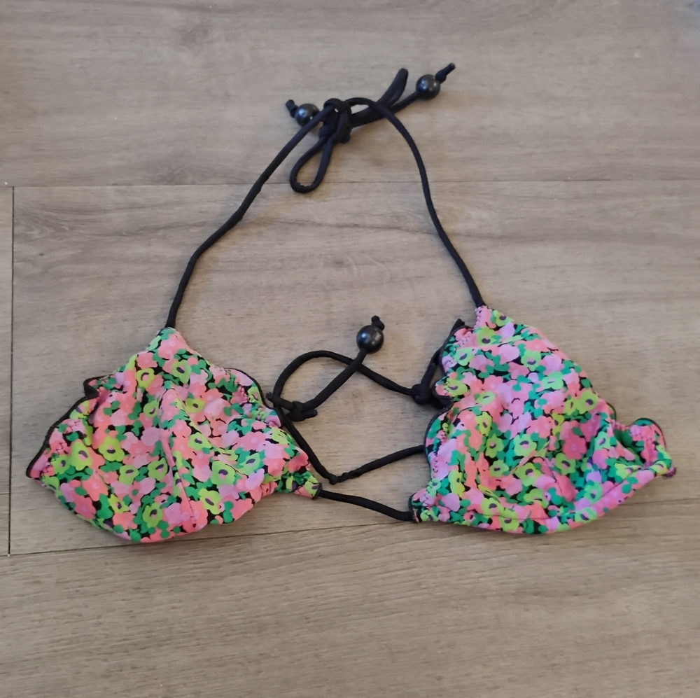 Shoshanna Floral Print Lettuce Edge Bikini Top Sz C/D